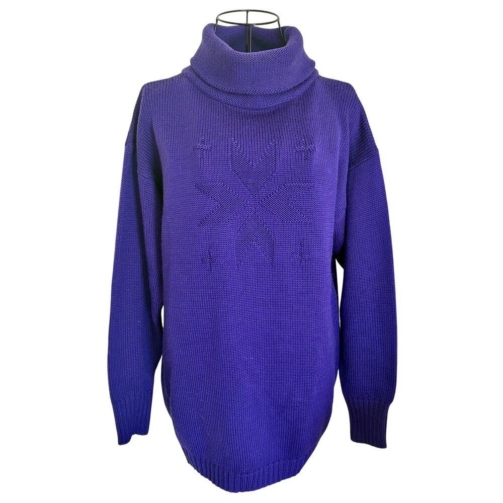 Vintage 80's Meister Wool Blend Purple Snowflake Nordic Ski Sweater Turtleneck